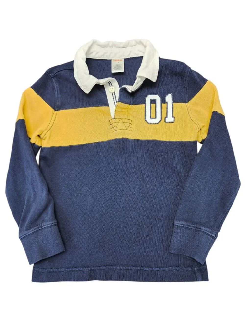 Gymboree Kids Rugby Polo Shirt Size 6 Navy Yellow Long Sleeve Cotton Striped